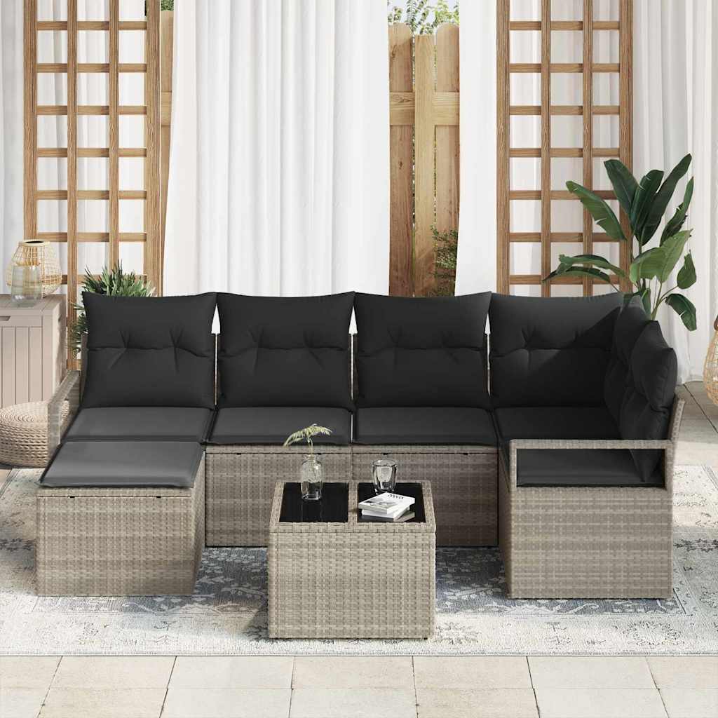 Bankstel 7 pcs Lichtgrijs poly rattan