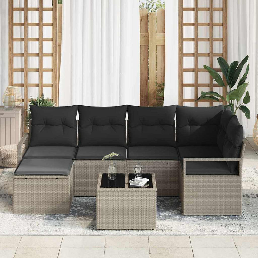 Bankstel 7 pcs Lichtgrijs poly rattan