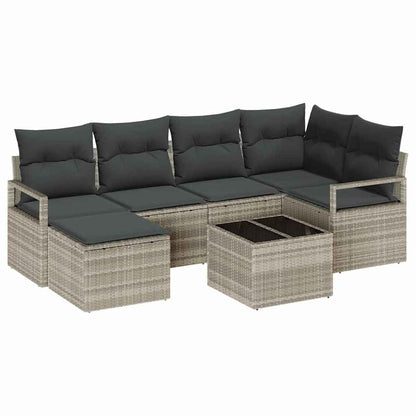 Bankstel 7 pcs Lichtgrijs poly rattan