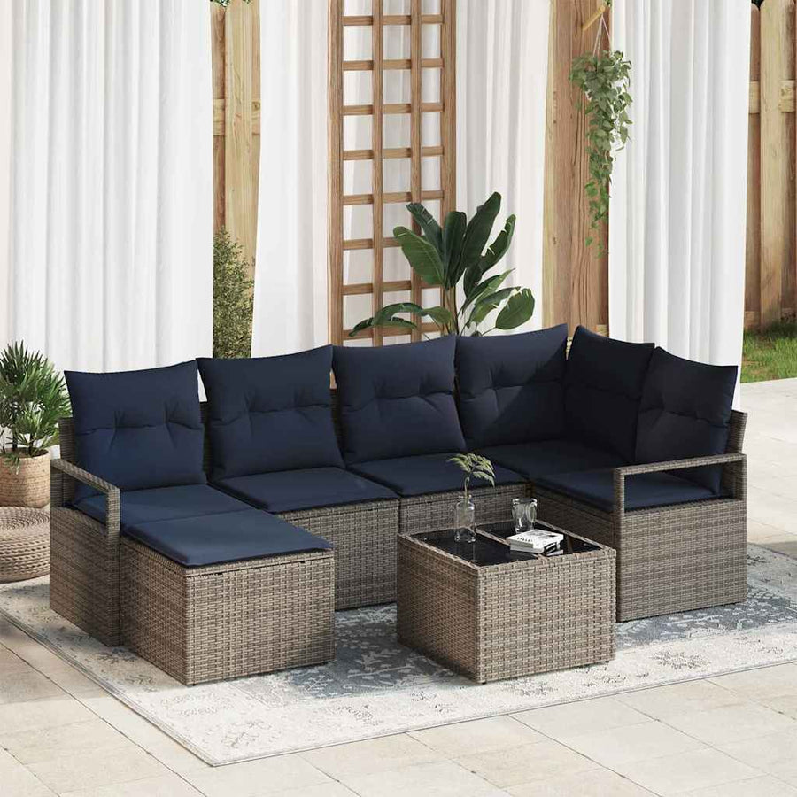 Bankstel met kussen 7 pcs Grijs poly rattan