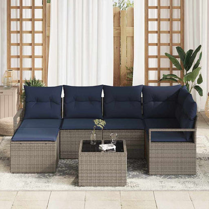 Bankstel met kussen 7 pcs Grijs poly rattan