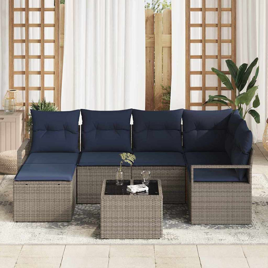 Bankstel met kussen 7 pcs Grijs poly rattan
