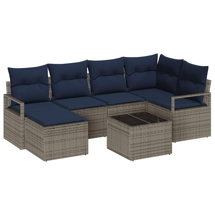 Bankstel met kussen 7 pcs Grijs poly rattan
