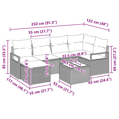 Bankstel met kussen 7 pcs Grijs poly rattan