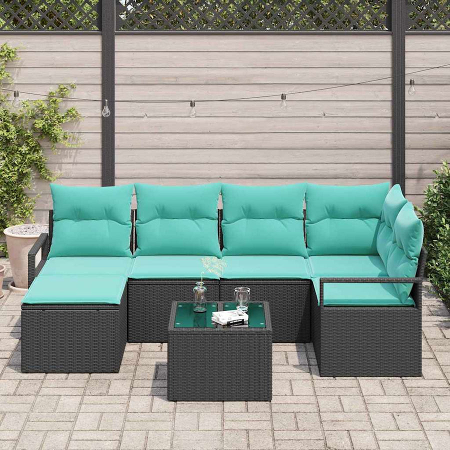 Bankstel met kussen 7 pcs Zwart poly rattan