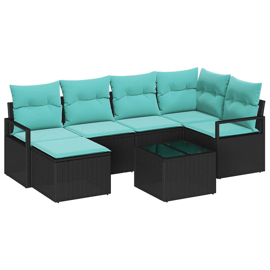 Bankstel met kussen 7 pcs Zwart poly rattan