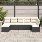 Sofa set with cushion 7 pcs Black poly rattan