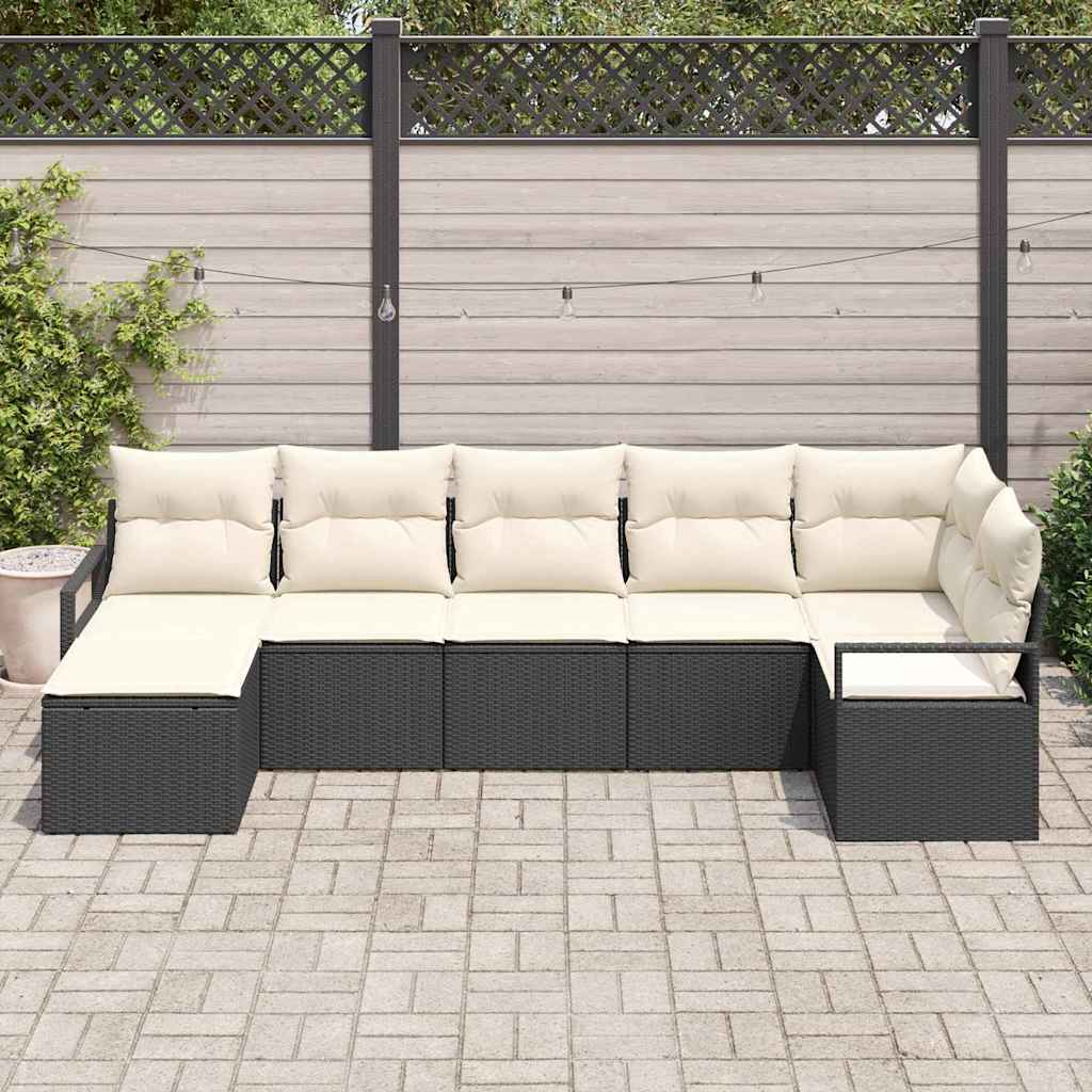 Bankstel met kussen 7 pcs Zwart poly rattan