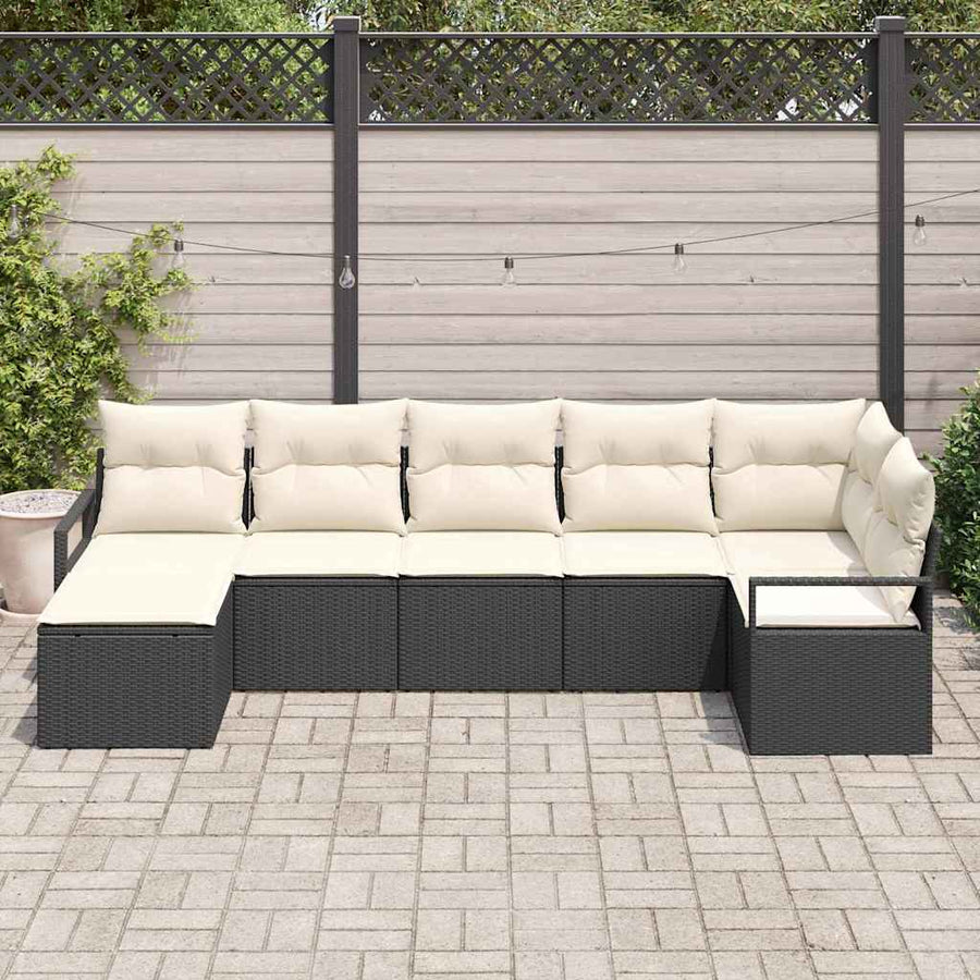 Bankstel met kussen 7 pcs Zwart poly rattan