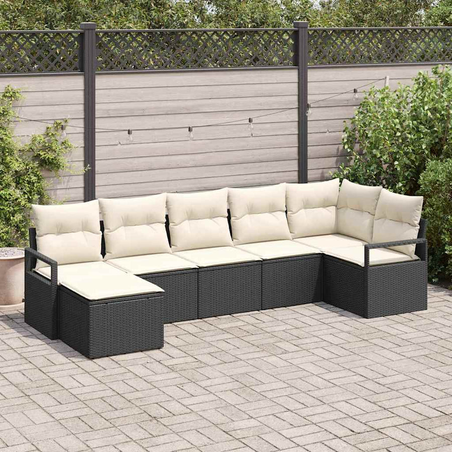 Bankstel met kussen 7 pcs Zwart poly rattan