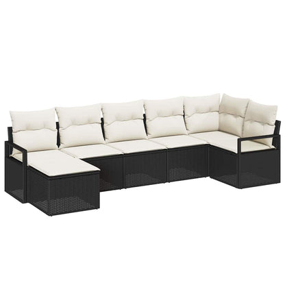 Bankstel met kussen 7 pcs Zwart poly rattan