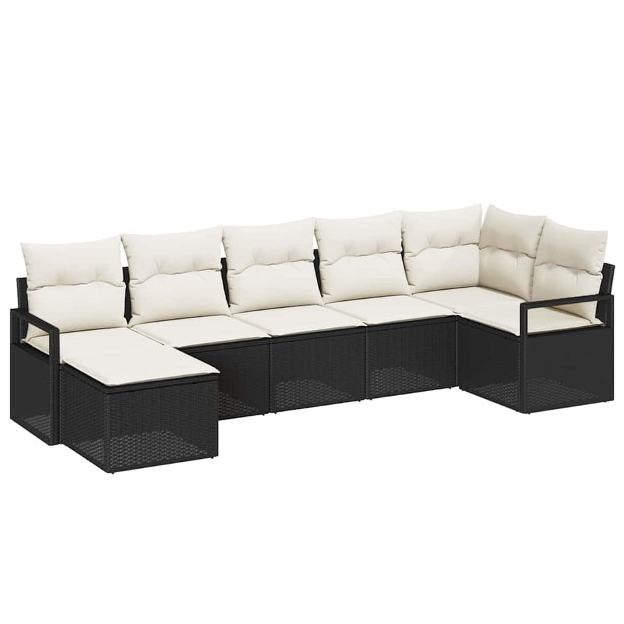 Bankstel met kussen 7 pcs Zwart poly rattan