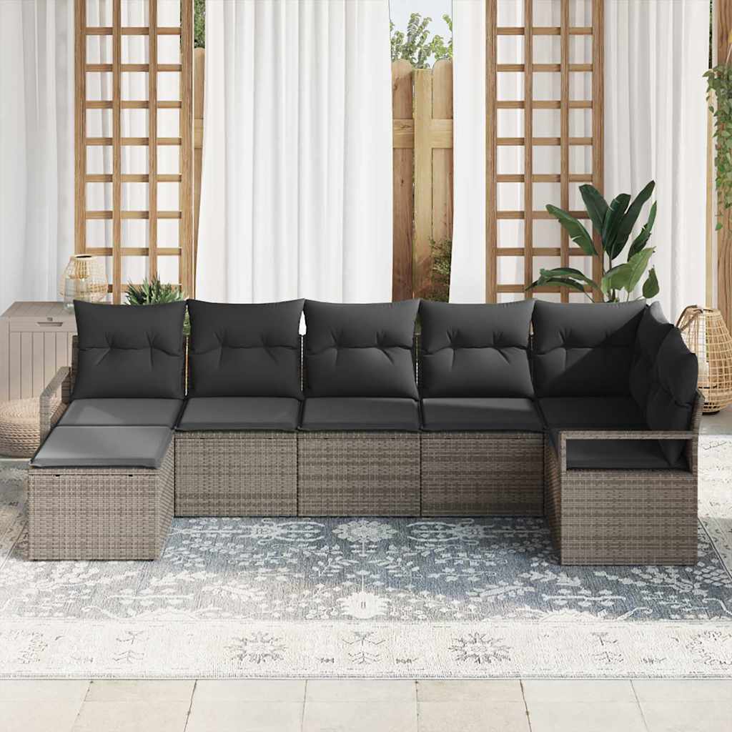 Bankstel 7 pcs Grijs poly rattan