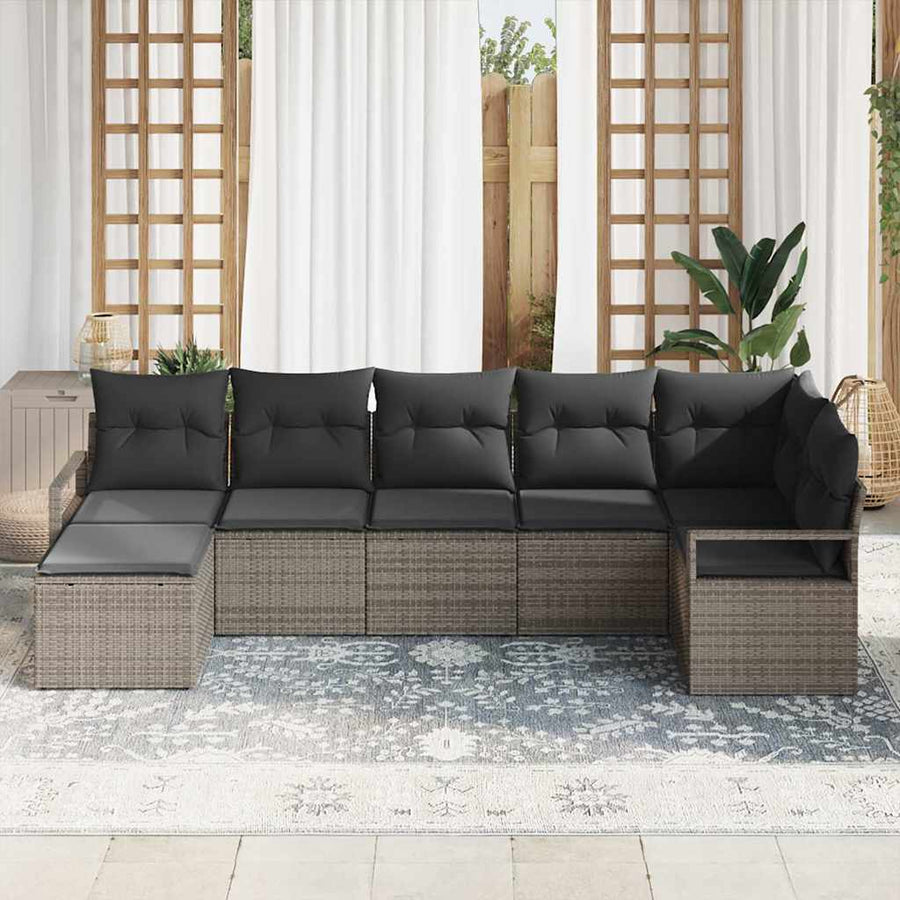 Bankstel 7 pcs Grijs poly rattan