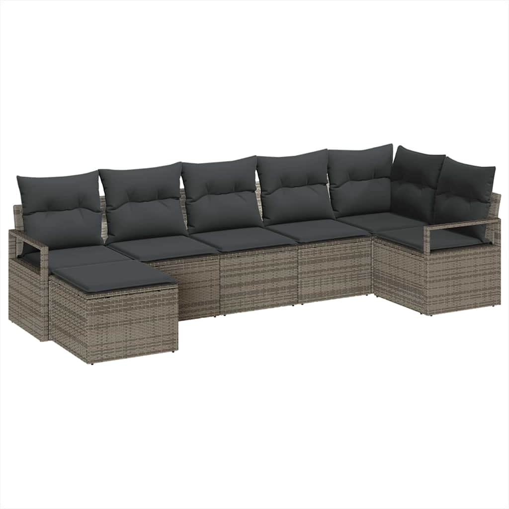 Bankstel 7 pcs Grijs poly rattan