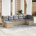 Bankstel poly rattan 7-delig beige