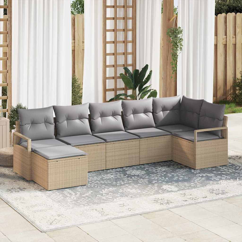 Bankstel met kussen 7 pcs Beige poly rattan