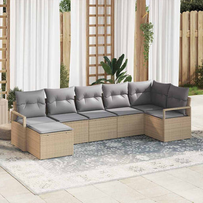 Bankstel met kussen 7 pcs Beige poly rattan