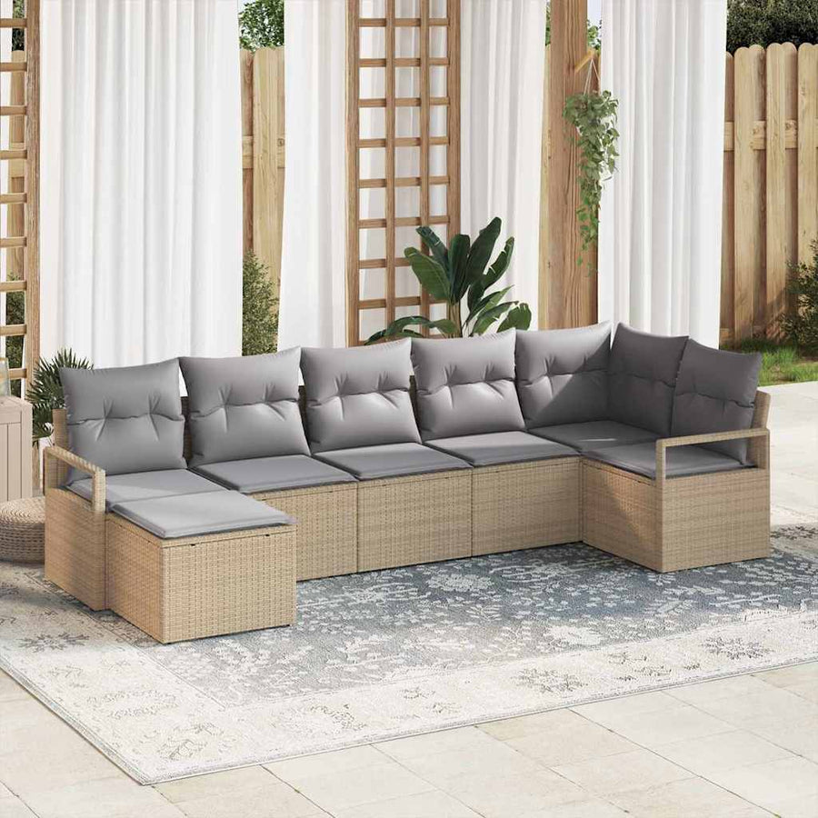 Bankstel met kussen 7 pcs Beige poly rattan