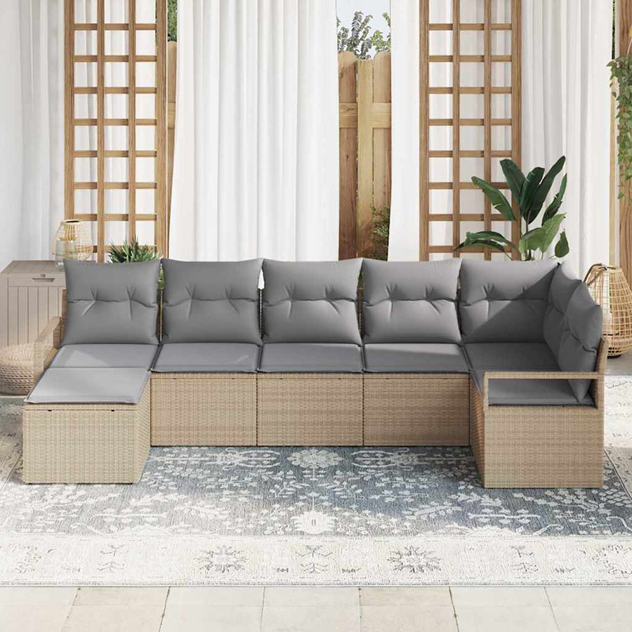 Bankstel met kussen 7 pcs Beige poly rattan