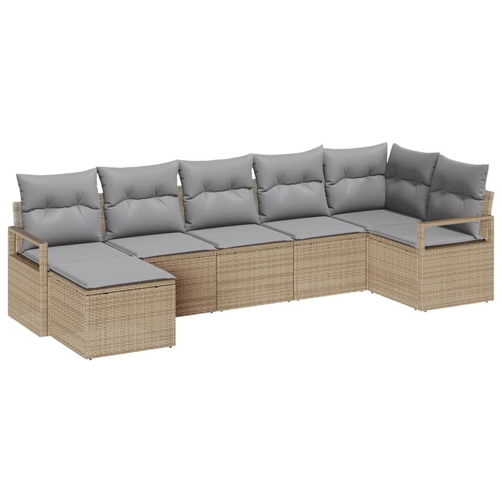 Bankstel met kussen 7 pcs Beige poly rattan