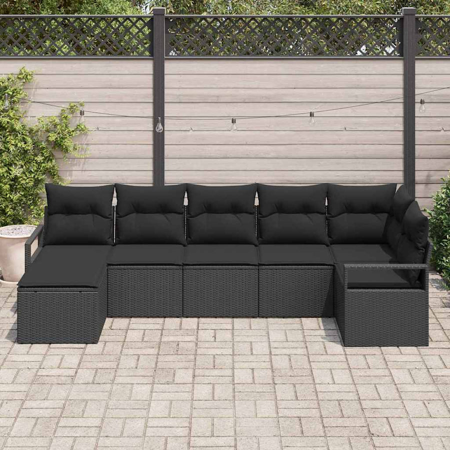 Bankstel met kussen 7 pcs Zwart poly rattan