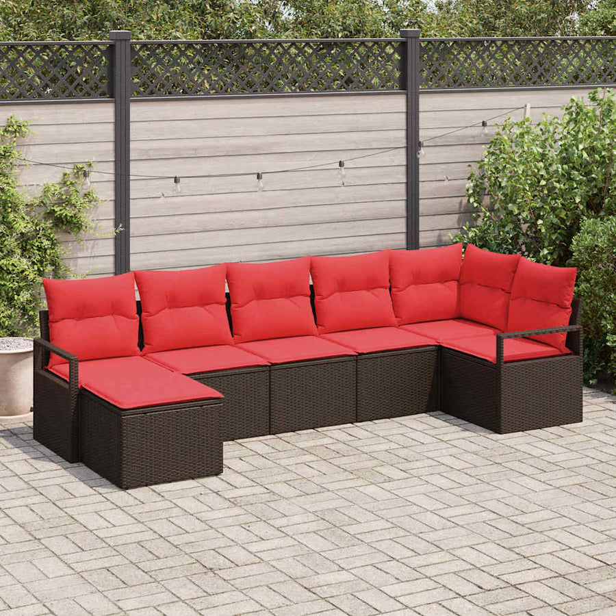 Bankstel met kussen 7 pcs Bruin poly rattan