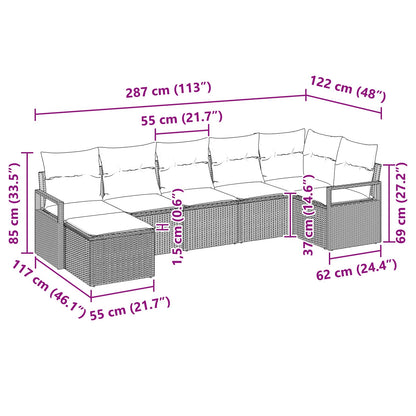 Bankstel met kussen 7 pcs Bruin poly rattan