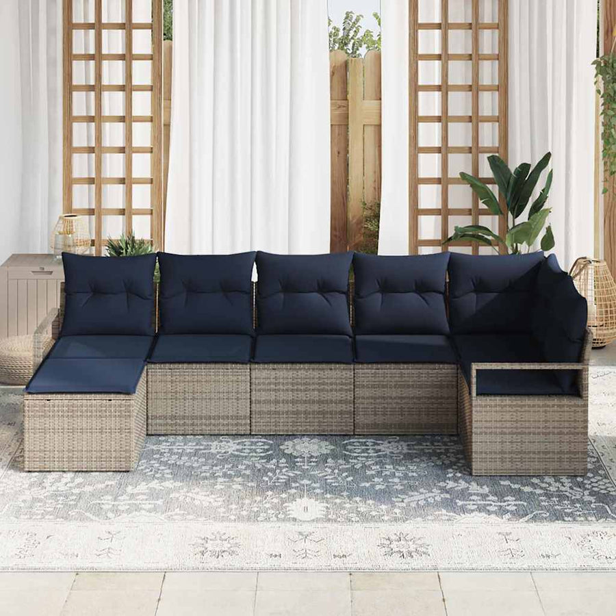 Bankstel 7 pcs Grijs poly rattan