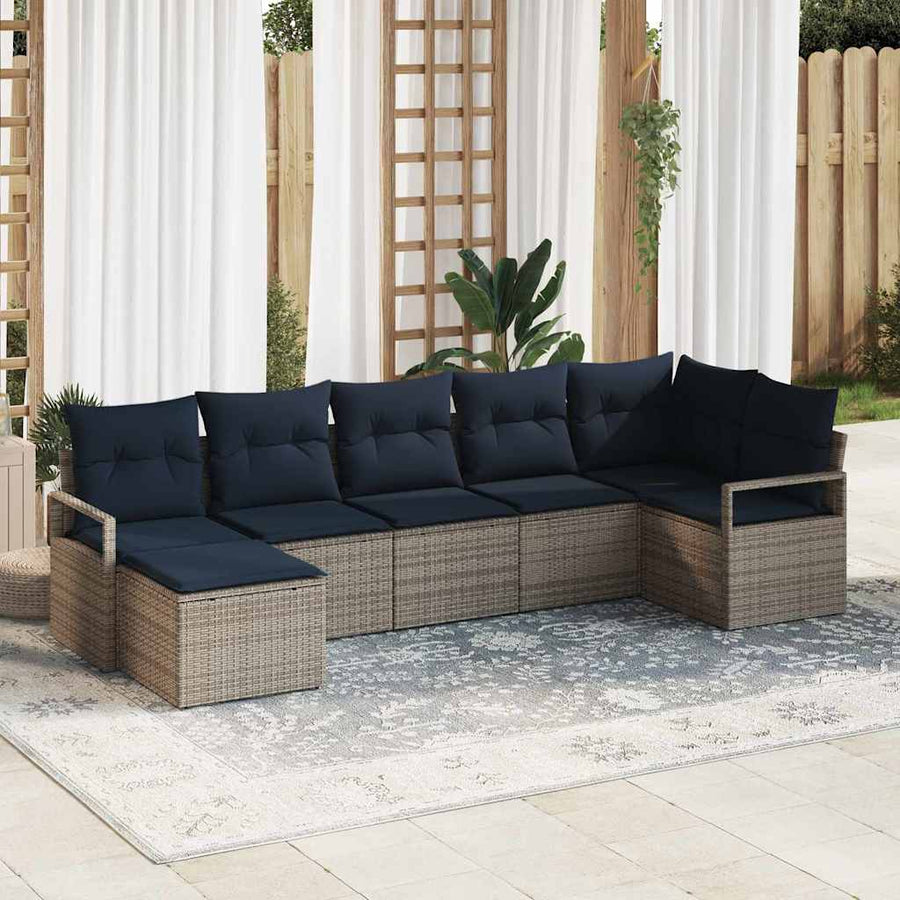 Bankstel 7 pcs Grijs poly rattan