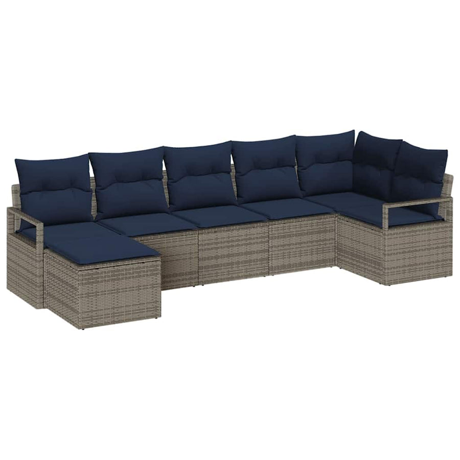 Bankstel 7 pcs Grijs poly rattan