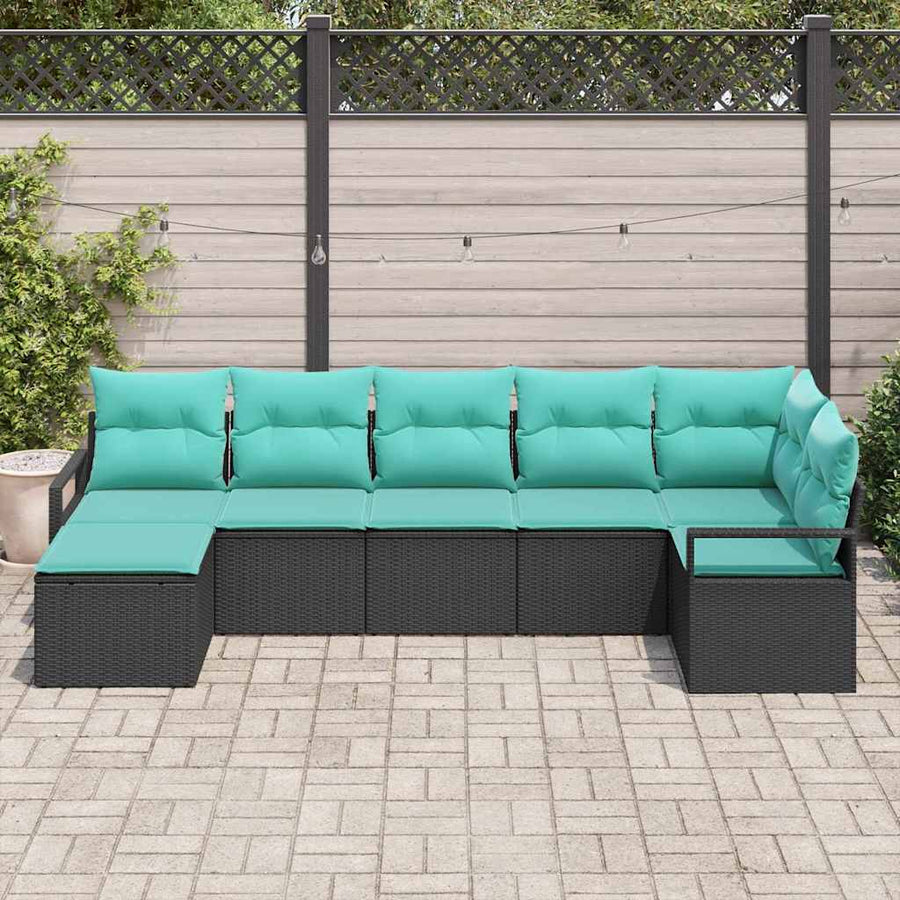 Bankstel met kussen 7 pcs Zwart poly rattan