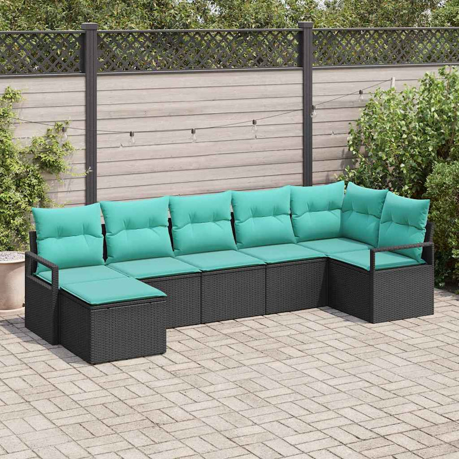 Bankstel met kussen 7 pcs Zwart poly rattan