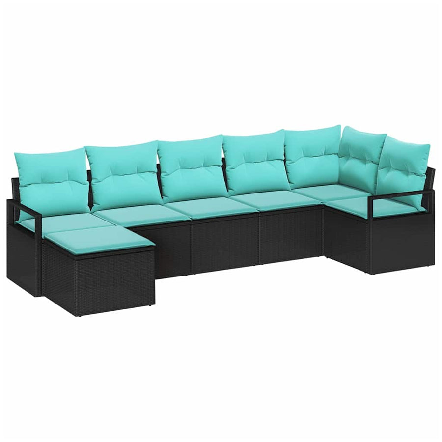 Bankstel met kussen 7 pcs Zwart poly rattan