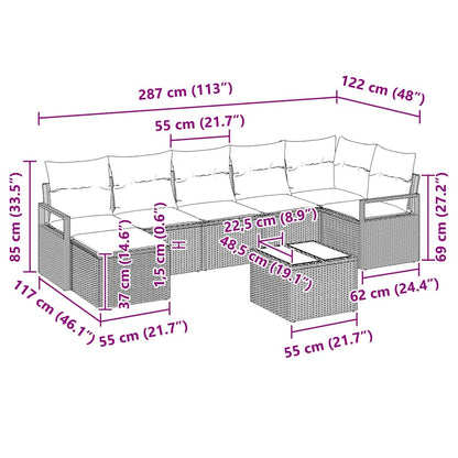 Bankstel met kussen 8 pcs Grijs poly rattan