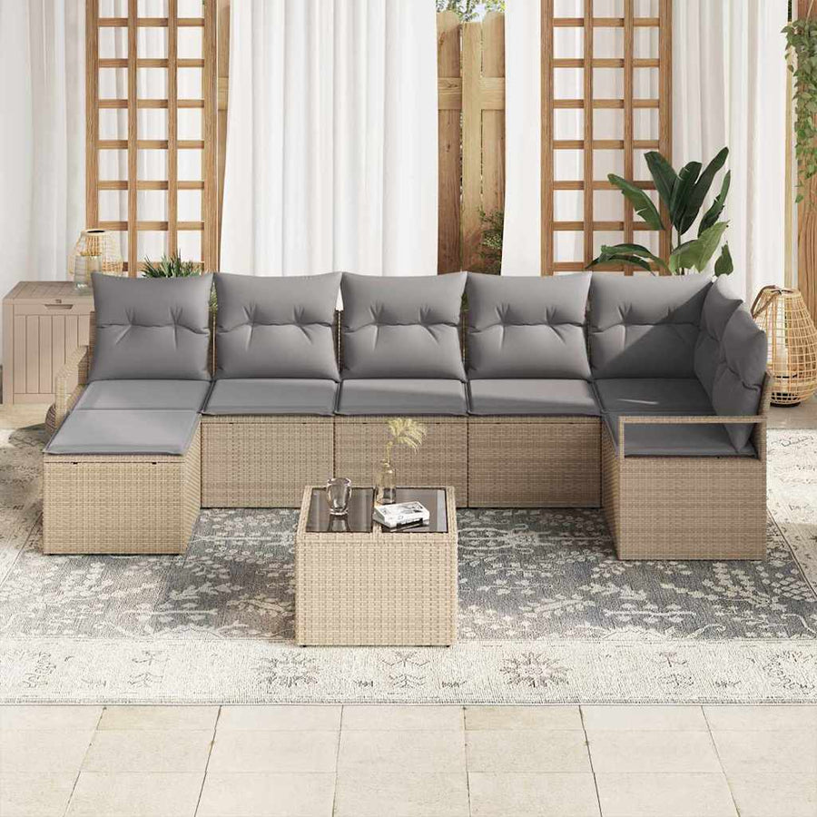 Bankstel met kussen 8 pcs Beige poly rattan