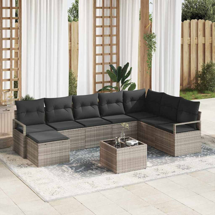 Bankstel met kussen 8 pcs Lichtgrijs poly rattan