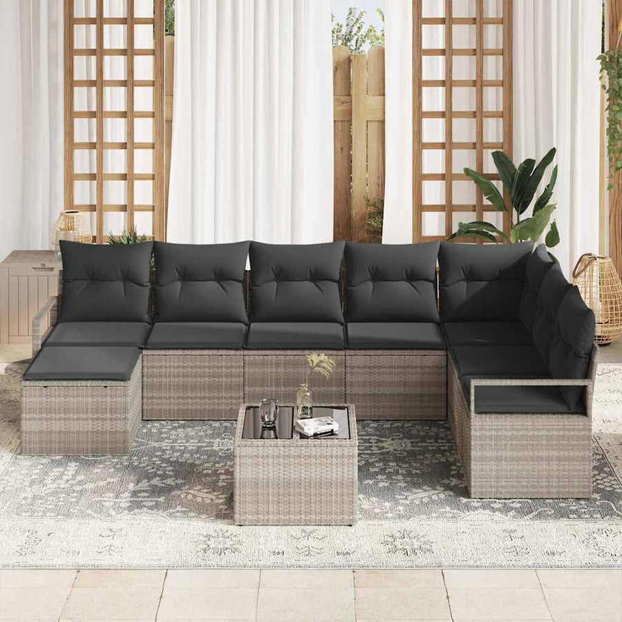 Bankstel met kussen 8 pcs Lichtgrijs poly rattan