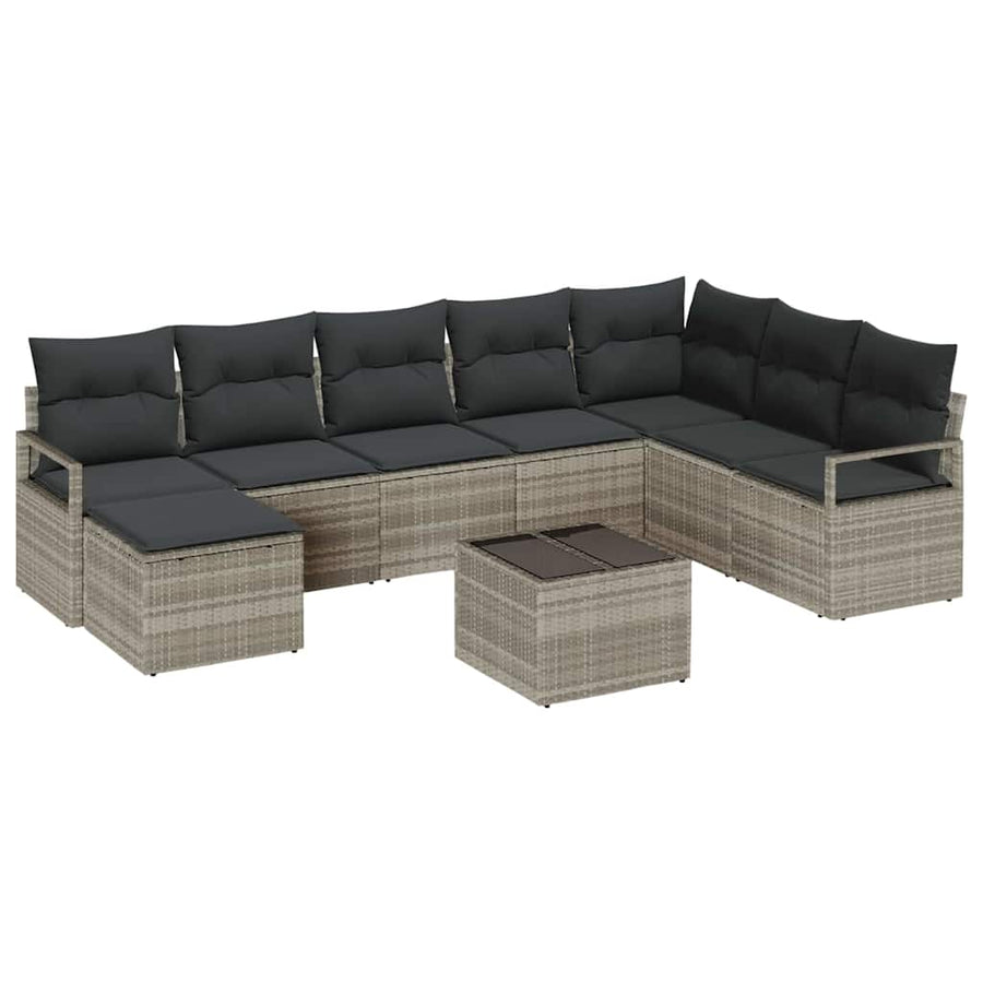 Bankstel met kussen 8 pcs Lichtgrijs poly rattan