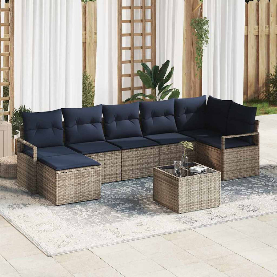 Bankstel met kussen 8 pcs Grijs poly rattan