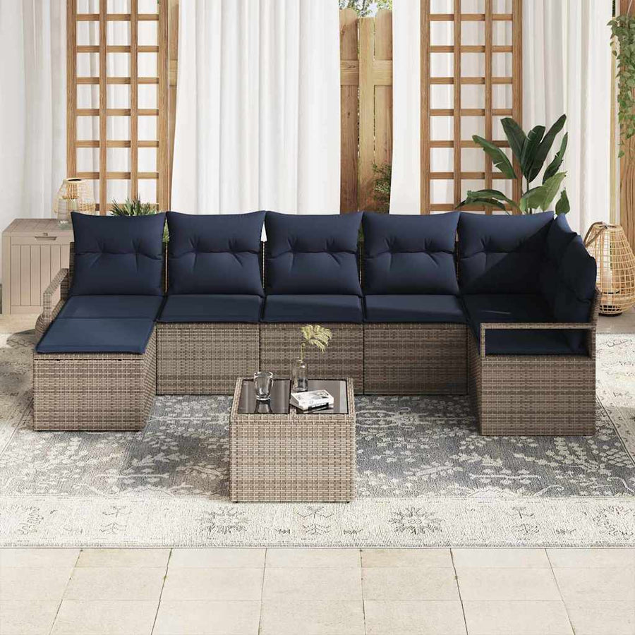 Bankstel met kussen 8 pcs Grijs poly rattan