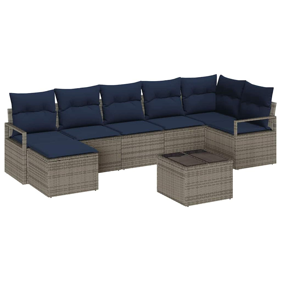 Bankstel met kussen 8 pcs Grijs poly rattan