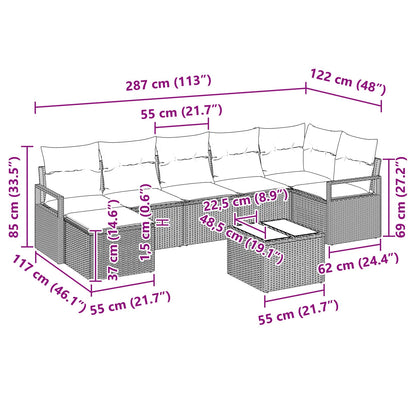 Bankstel met kussen 8 pcs Grijs poly rattan