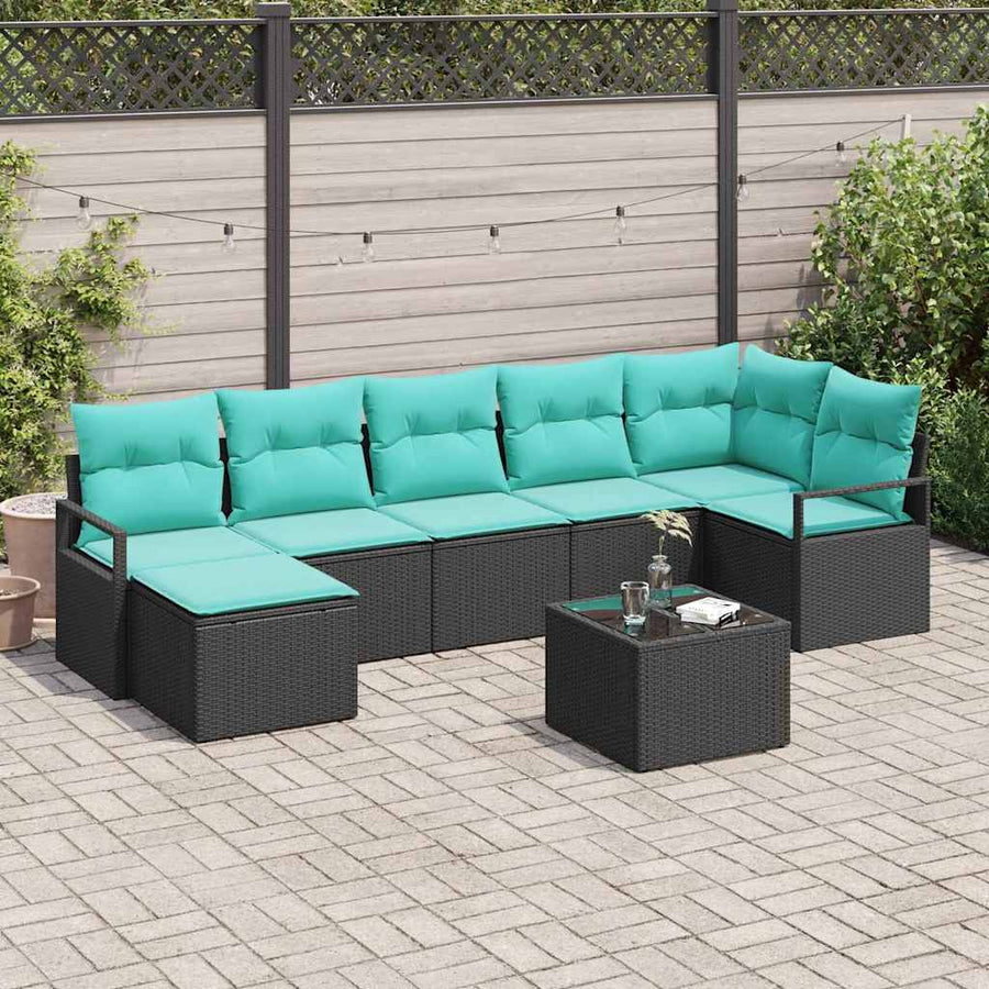 Bankstel met kussen 8 pcs Zwart poly rattan
