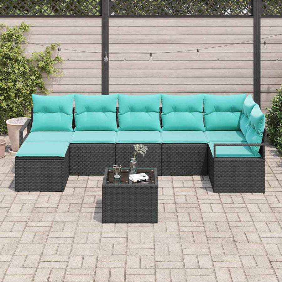 Bankstel met kussen 8 pcs Zwart poly rattan