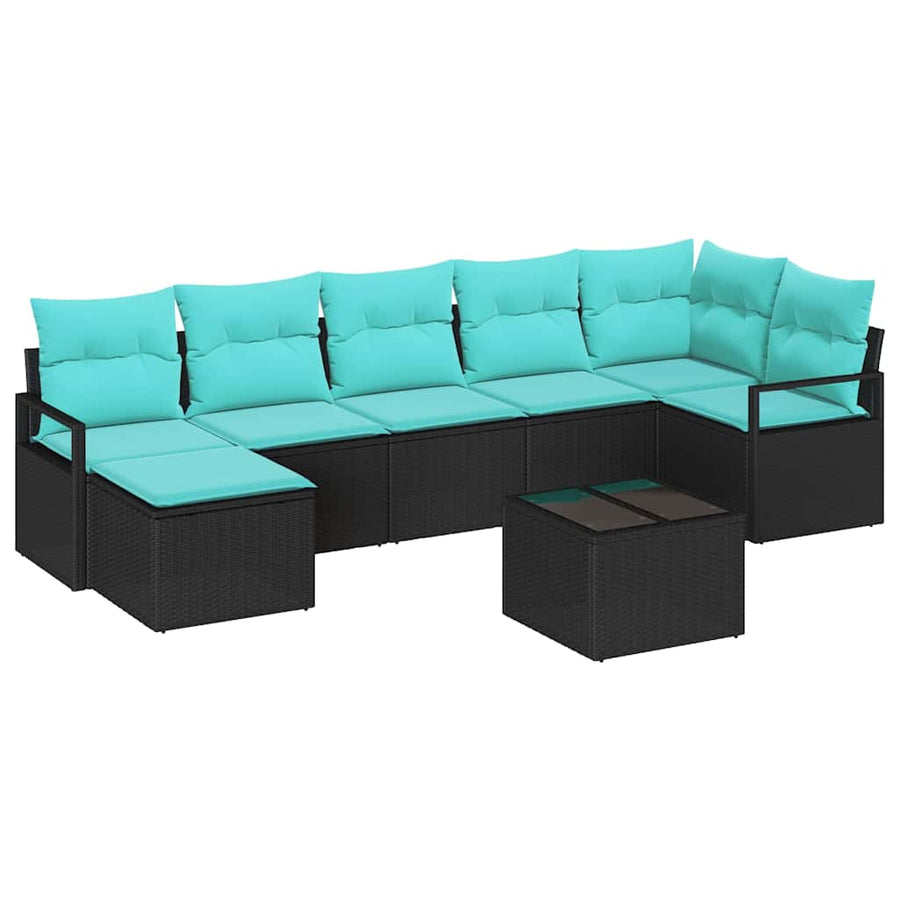Bankstel met kussen 8 pcs Zwart poly rattan