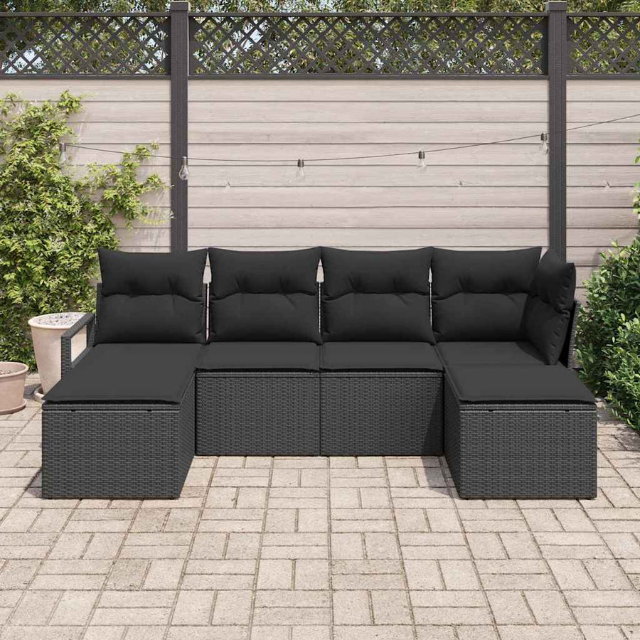 Bankstel 6 pcs Zwart poly rattan