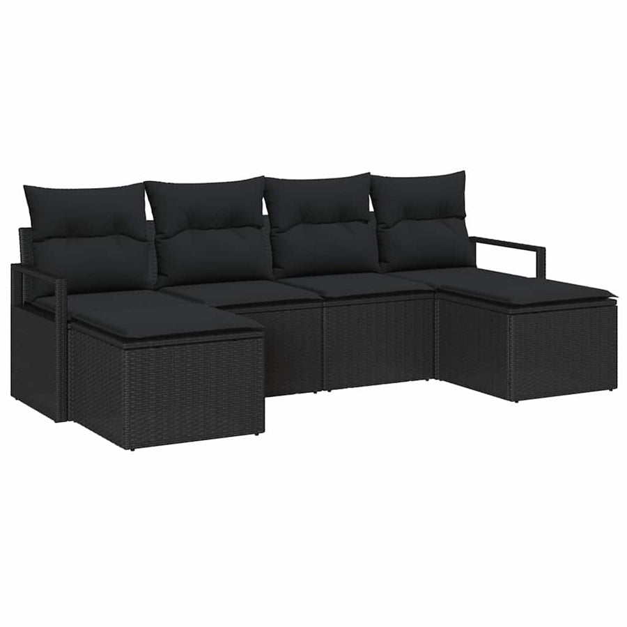 Bankstel 6 pcs Zwart poly rattan