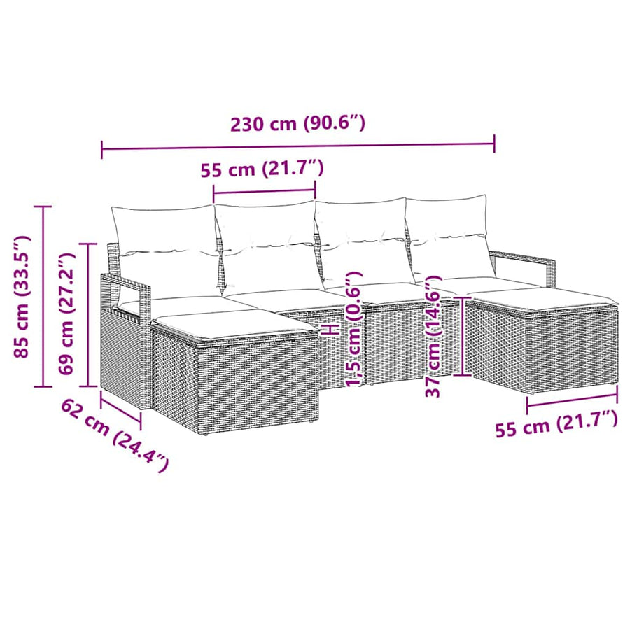 Bankstel 6 pcs Zwart poly rattan
