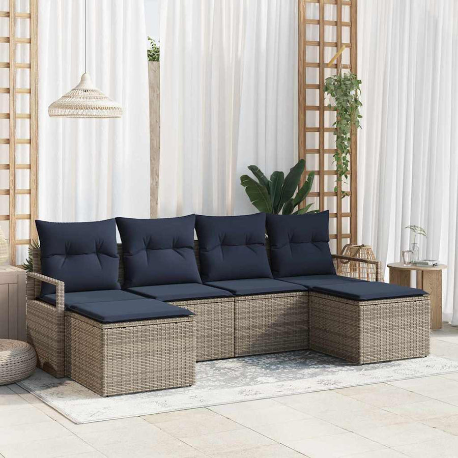 Bankstel 6 pcs Grijs poly rattan